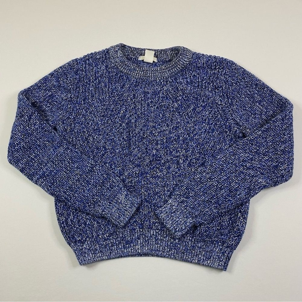 H&M Twist Knit Sweater Women's Large‎ Melange Blue Cozy Pullover Crewneck